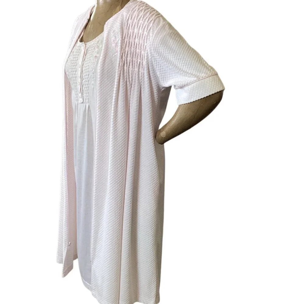 Vtg Miss Elaine 2 Piece Nightgown & Robe Set Embroidered Flowers S Pink #326E - Picture 7 of 12